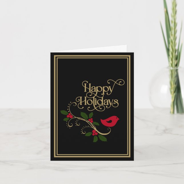 Elegant Holiday Red Green Gold Christmas Card (Front)