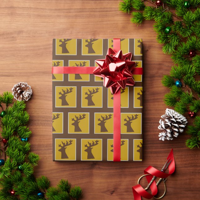 Elegant Holiday Reindeer Head Pattern Deep Brown Wrapping Paper (Holiday Gift)