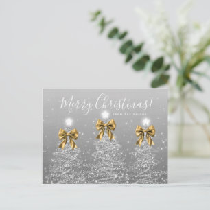 Elegant Holiday Silver Christmas Trees Gold Bows Postcard