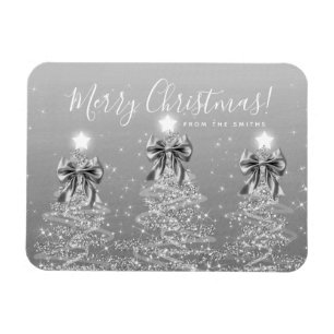 Elegant Holiday Silver Christmas Trees Greeting Magnet