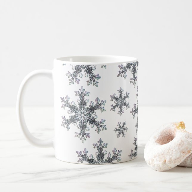 Elegant holiday Snow flakes Coffee Mug (With Donut)