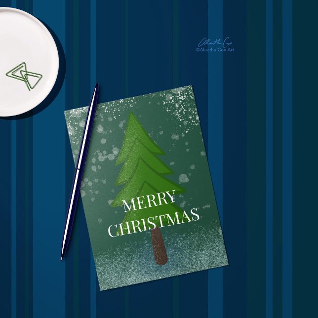 Elegant Holiday Snowy Christmas Tree Card (Creator Uploaded)