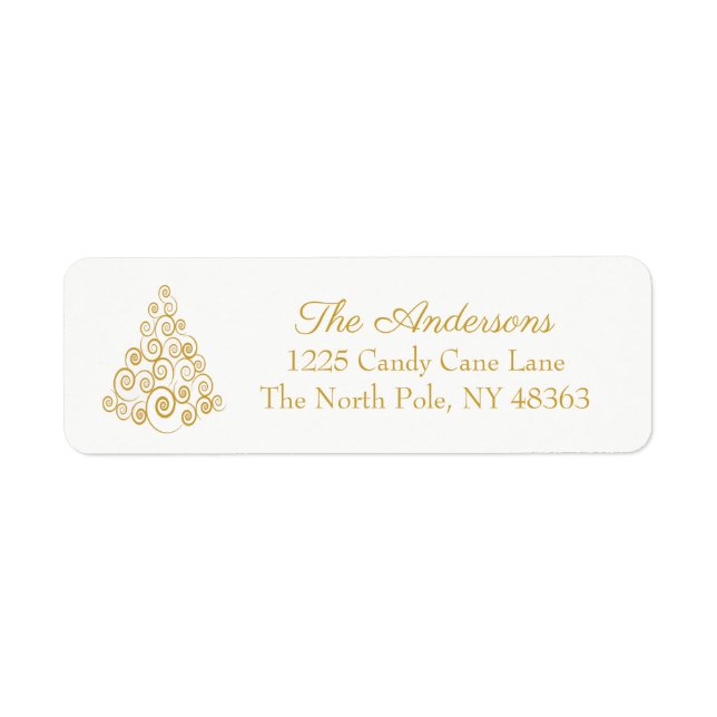 Elegant Holiday Tree Gold Christmas Return Address Label (Front)