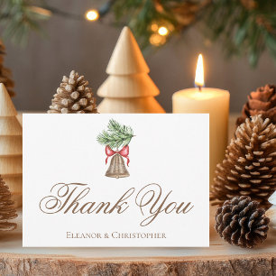 Elegant Holiday Weddding Christmas Bell Thank You Card