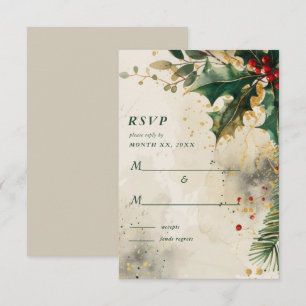 Elegant Holiday Wedding Holly & Ivy Gold Accents RSVP Card