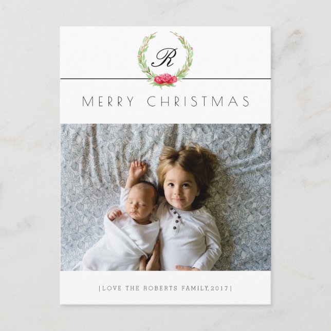 Elegant Holiday Wreath Photo Greeting Card (Front)