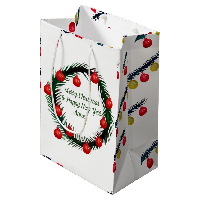 Elegant Holidays, Christmas Wreath Medium Gift Bag (Front Angled)