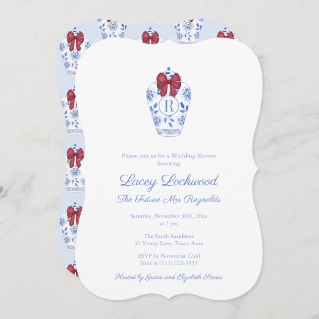 Elegant Holidays Red Something Blue Bridal Shower Invitation (Front/Back)