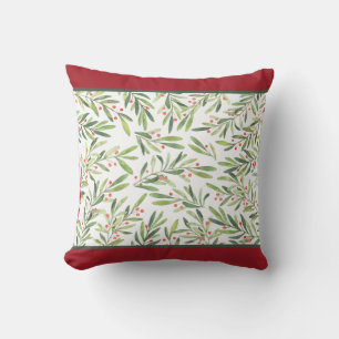 Elegant Holly and Berries Christmas Holiday Cushion