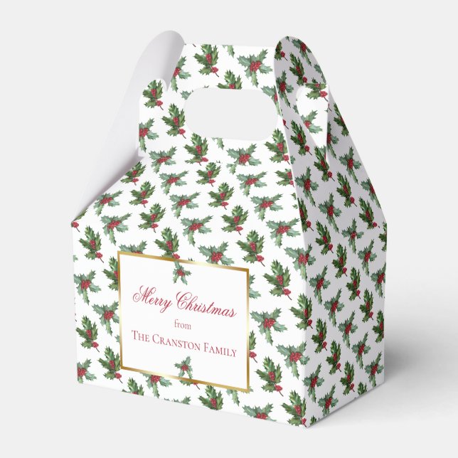 Elegant Holly and Berries Christmas Holiday  Favour Box (Front Side)