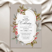 Elegant Holly and Berry Botanical Winter Birthday