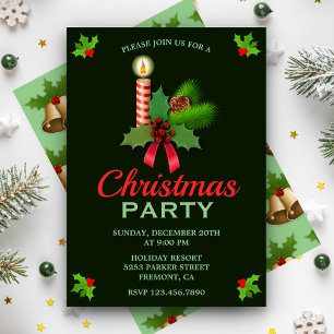 Elegant Holly and Candle Christmas Party Invite