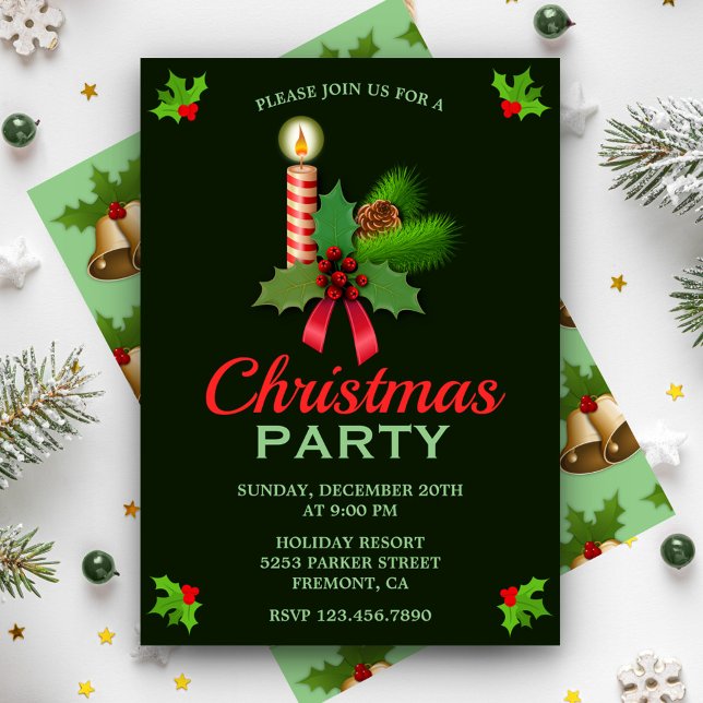 Elegant Holly and Candle | Christmas Party Invite (Creator Uploaded)