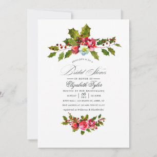 Elegant Holly and Ivy Christmas Bridal Shower Invitation