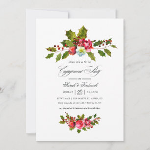 Elegant Holly and Ivy Christmas Engagement Party Invitation