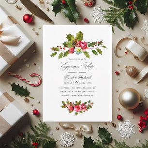 Elegant Holly and Ivy Christmas Engagement Party Invitation
