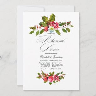 Elegant Holly and Ivy Christmas Rehearsal Dinner Invitation