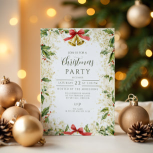 Elegant Holly Bells Christmas Invitation