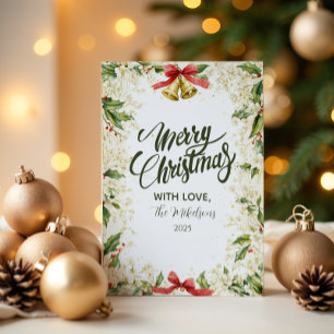 Elegant Holly Bells Christmas Party Holiday Card