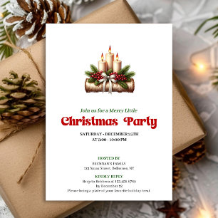 Elegant Holly Berries Candles Christmas Party Invitation