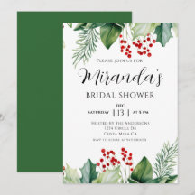 Elegant Holly Berries Christmas Bridal Shower