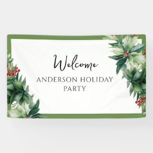 Elegant Holly Berries Christmas Party Welcome  Banner