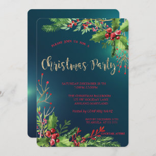 Elegant Holly Berries Company Christmas Party Invitation
