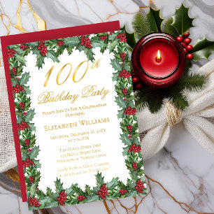 Elegant Holly Berries Frame 100th Birthday Party