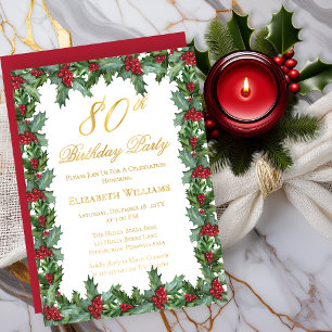 Elegant Holly   Berries Frame 80th Birthday Party