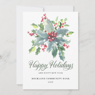 Elegant Holly Berries Non-Photo 2022 Corporate Holiday Card