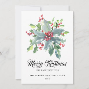 Elegant Holly Berries Non-Photo 2022 Corporate Holiday Card