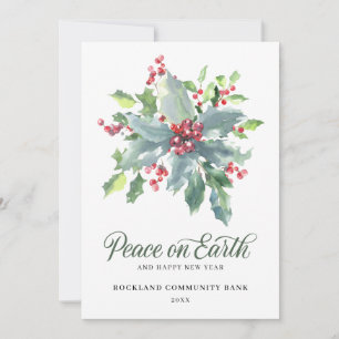 Elegant Holly Berries Non-Photo 2024 Corporate Holiday Card