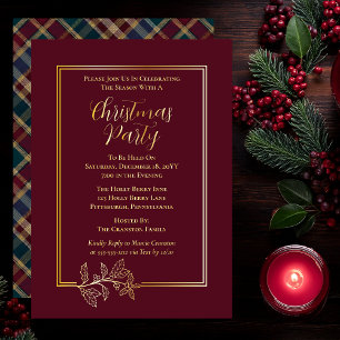 Elegant Holly   Berries Rich Plaid Christmas Party