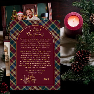 Elegant Holly   Berries Rich Plaid Christmas Photo Foil Holiday Card