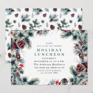 Elegant Holly Berry Christmas HOLIDAY LUNCHEON Invitation