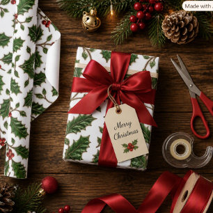 Elegant Holly Berry Christmas Wrapping Paper