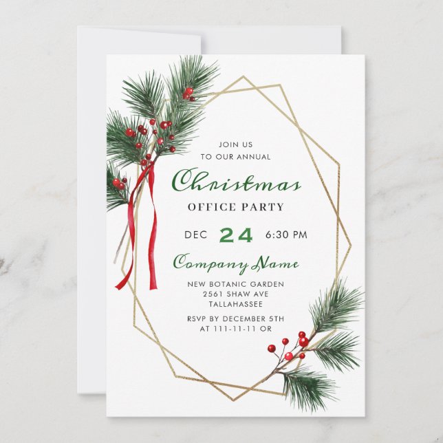 Elegant Holly Berry Corporate Christmas Party Invitation (Front)
