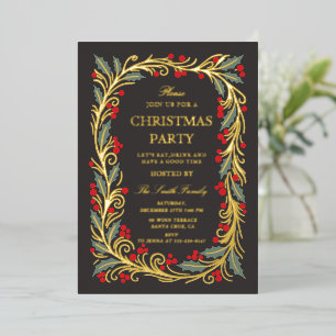 Elegant Holly Berry Gold Foil Christmas Party 
