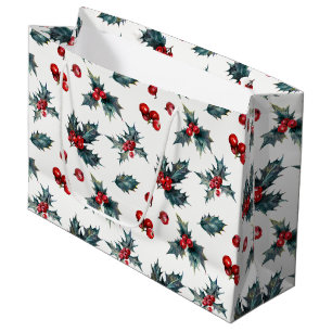 Elegant Holly Berry Holiday Christmas Rustic Large Gift Bag