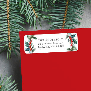 Elegant Holly Berry Holiday Return Address Label