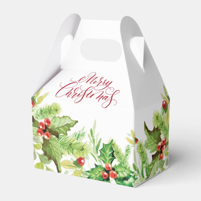 Elegant Holly Berry Merry Christmas Holiday Favour Box (Front Side)