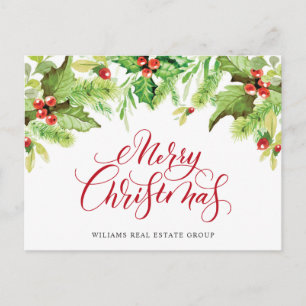 Elegant Holly Berry Mistletoe Corporate Christmas  Holiday Postcard