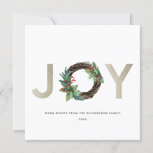 ELEGANT HOLLY BERRY SILVER JOY WREATH CHRISTMAS HOLIDAY CARD