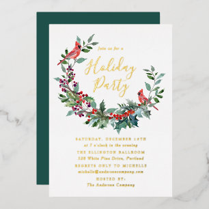 Elegant Holly Berry Wreath Cardinals Holiday Party