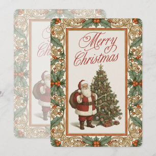 Elegant Holly Border Merry Christmas Greeting Holiday Card