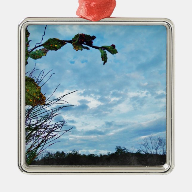 Elegant Holly Christmas,  blue sky Metal Tree Decoration (Front)