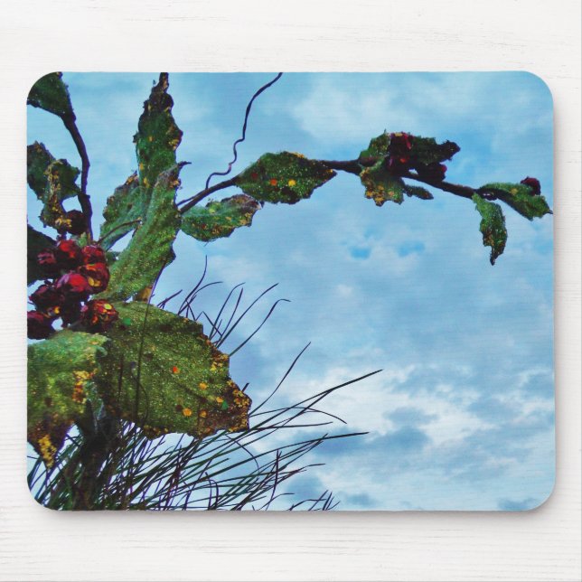 Elegant Holly Christmas,  blue sky Mouse Pad (Front)