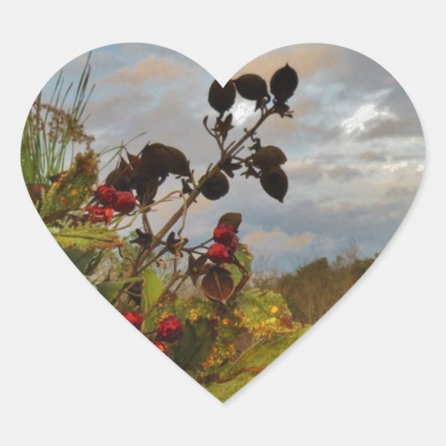 Elegant Holly Christmas, Heart Sticker (Front)