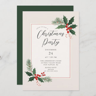 Elegant Holly Christmas Party Invitation