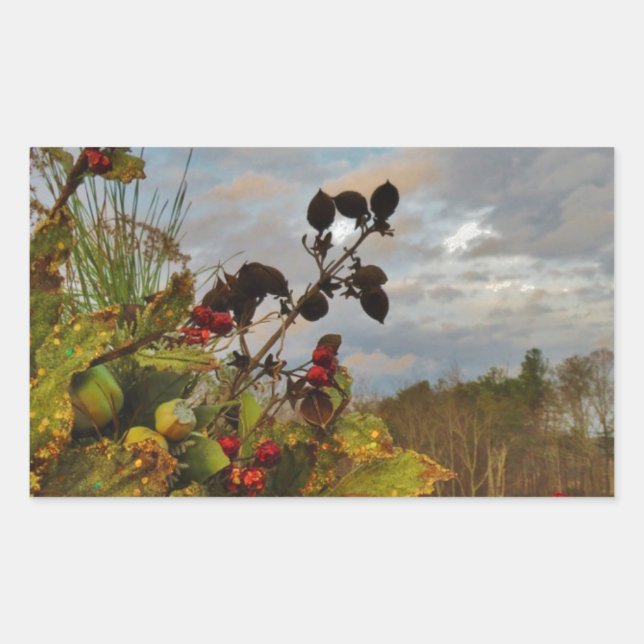 Elegant Holly Christmas, Rectangular Sticker (Front)